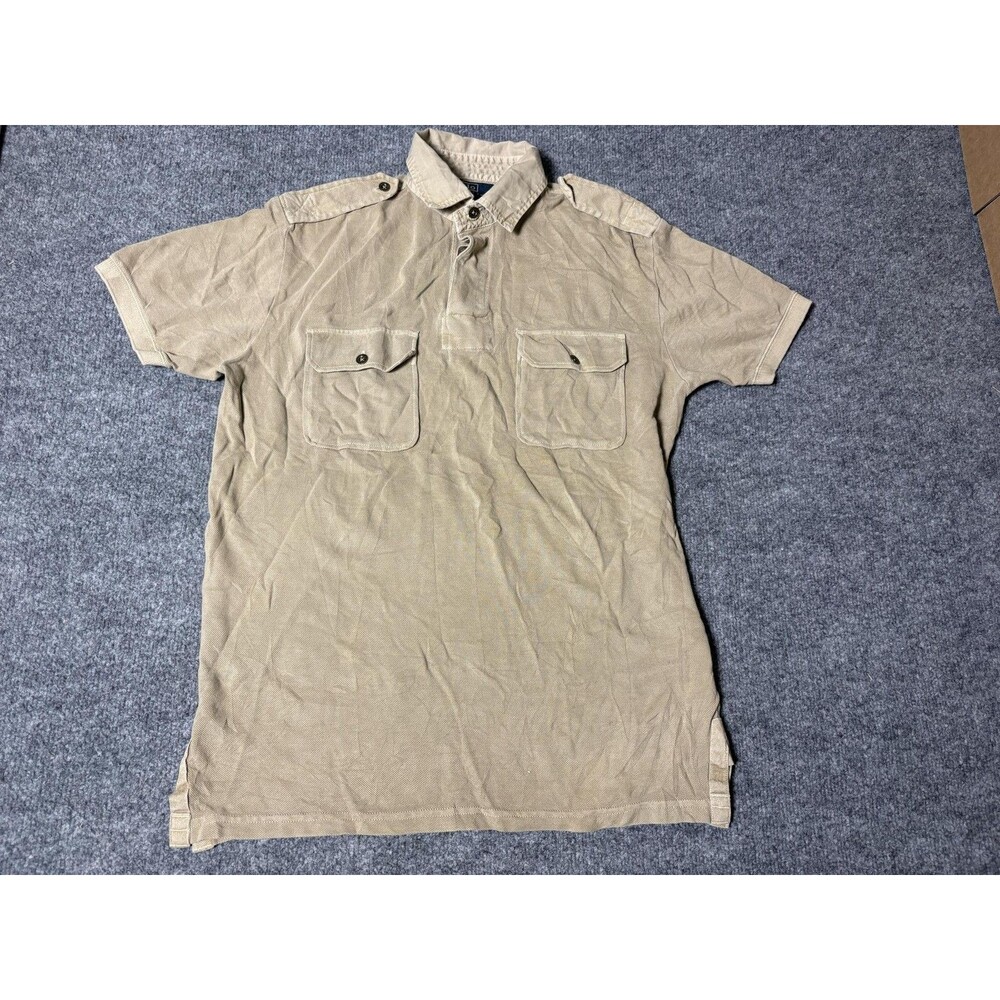 Polo By Ralph Lauren Polo Shirt Mens S Beige 100% Cotton Knit Pockets Epaulets